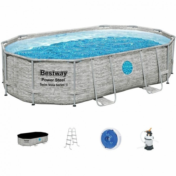 Каркасный бассейн BESTWAY POWER STEEL OVAL 488х305х107см, 7250л ротанг 56946 BW