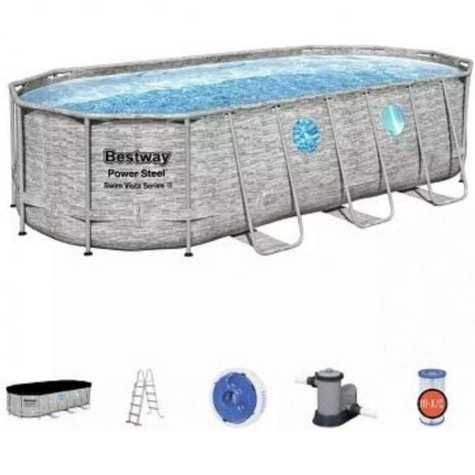Каркасный бассейн BESTWAY POWER STEEL Ротанг 549х274х122см, 13430л + фильтр-насос 5678 л/ч, лестница, тент 56716 BW
