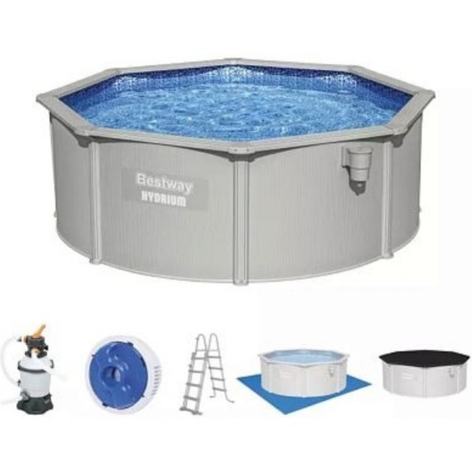 Стальной бассейн BESTWAY HYDRIUM 360х120см, 10990л + песочный ф/насос 3028 л/ч, лестница, тент, подстилка 56574 BW